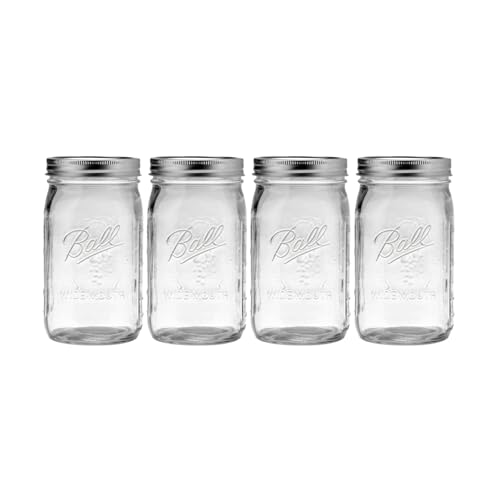 Image of Ball Wide Mouth Quart 32oz. Glass Mason Jar with Lids and Bands, 4 Count
