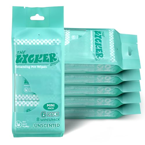 The LICKER Store PWP1008A-6SET Mini Dog Body Wipes, Hypoallergenic Pet Grooming Wipes with Aloe Vera, Chamomile & Shea Butter, for Paws, Face & Body, Cleaning & Hydrating, 288 Count (6 Bags)
