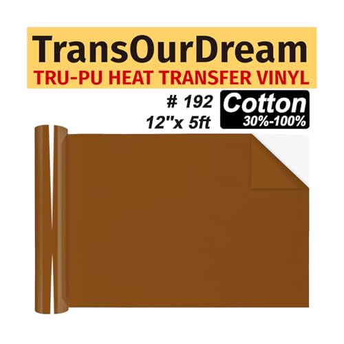 TransOurDream Matte Brown HTV Heat Transfer Vinyl Roll for All Cutter Machines - 12'' x 5ft PU Chocolate Iron on Vinyl for T-Shirts - Thin and Easy to Weed