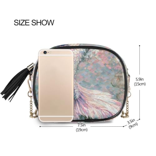 Image of ALAZA Women's Mermaid Ocean 04 PU Leather Crossbody Bag Shoulder Purse with Tassel