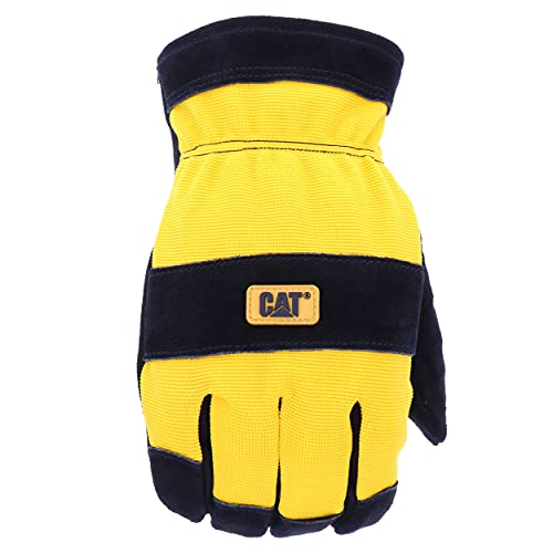 Cat® Cat012222L Split Leather Palm Gloves – Yellow, Large, Boss Therm Synthetic Lined Gloves With Spandex Back #TOP1