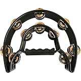 Tambourine for Church Adults Half Moon Percussion with Double Row Metal Jingles Ergonomic Handle Grip for Drum & Guitar Playing