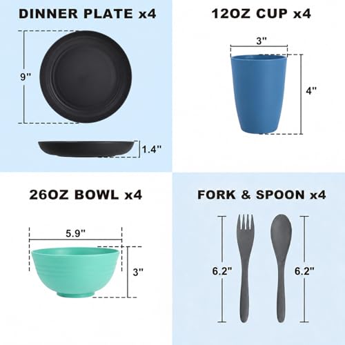 Image of Unbreakable Wheat Straw Dinnerware Set 20 PCS - Kids Plates and Bowls Set for 4,Dishwasher & Microwave Safe Lightweight Toddler Dish Set for Party Camping Kitchen - Calm Tones