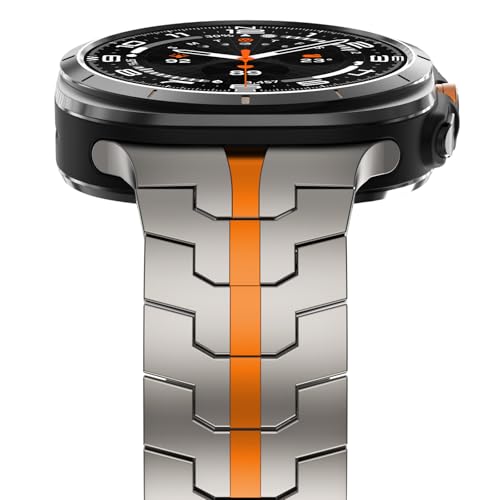 Fullife Pulsera de metal de acero inoxidable para Samsung Galaxy Watch Ultra 47mm (2025/2024), Titanio/Naranja
