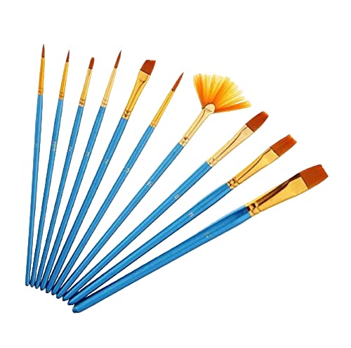 Image of Mix Paintbrush Set of 10, Artist Assorted Premium Brushes for Acrylic, Watercolor & Gouache Painting, Including Flat, Filbert, Liner, Round Brushes, Best for Beginner & Professionals