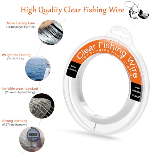 Image of Clear Fishing Line Wire 755 ft, Invisible Monofilament Fishing Line Wire, Nylon String for Hanging Balloons Garland Crafts Picture Decorations, Clear String Threads Cords WUINOID