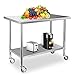 STABLEINK Stainless Steel Table with Wheels 24 x 48 Inches 4ft, NSF Commercial Prep & Workbench with Adjustable Undershelf, for Commercial Kitchen, Restaurant, Laundry, Hotel and Garage