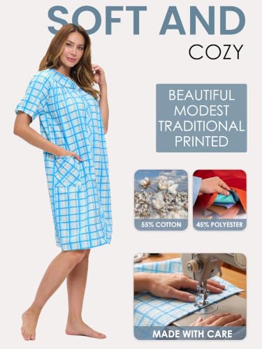 Image of Casual Nights Women's Snap - Front House Dress Short Sleeve Woven Housecoat Duster Lounger Robe with Pockets