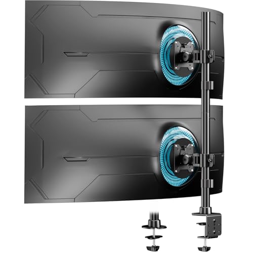 Monitor Halterung 2 Monitore übereinander – Höhenverstellbarer Dual-Arm Ständer für 17-49 Zoll Flach & Curved, bis zu 20 kg pro Arm, VESA 75/100 mm (Schwarz)