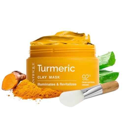 PLANTIFIQUE Mascarilla Facial Coreana de Arcilla con Cúrcuma y Vitamina C – Combate Manchas Oscuras, Refina Poros, Hidrata y Calma – Turmeric Clay Mask – Incluye Espátula, 110g / 3.88 oz