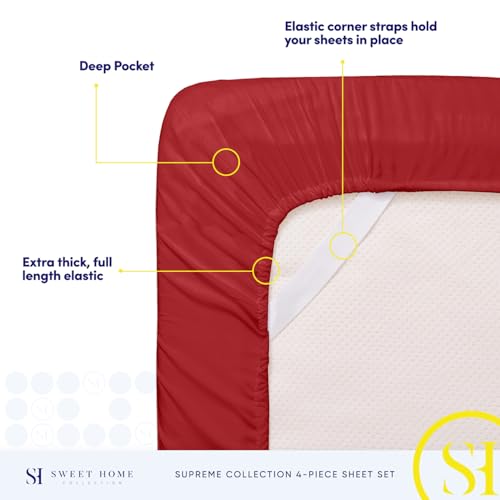 Twin XL Sheets - Breathable Luxury Sheets with Full Elastic & Secure Corner Straps Built In - 1800 Supreme Collection Extra Soft Deep Pocket Bedding Set, Sheet Set, Twin XL, Red