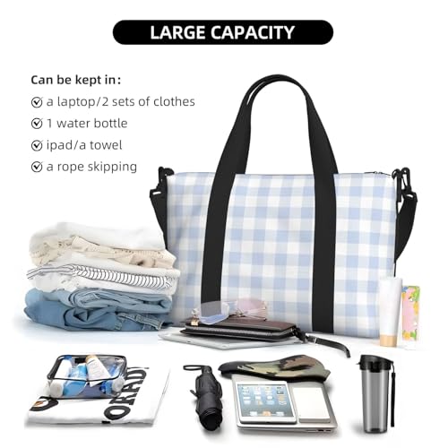 Travel Duffle Bags For Women Men - Blue Checkboard Print Personal Item Weekender Overnight Gym Carry On Airport Tote Bag With Strap For Yoga, Travel, Business Trips4