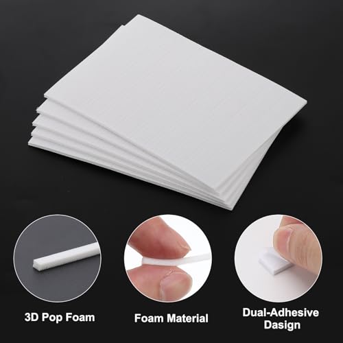 PATIKIL 1200Stk/24 Blätter 3D Schaum Klebe Streifen 3.9 Rechteck Form 3D Doppelklebe Schaum Bänder Halterung für Basteln Kunst Büro Bedarf Scrapbook Weiß