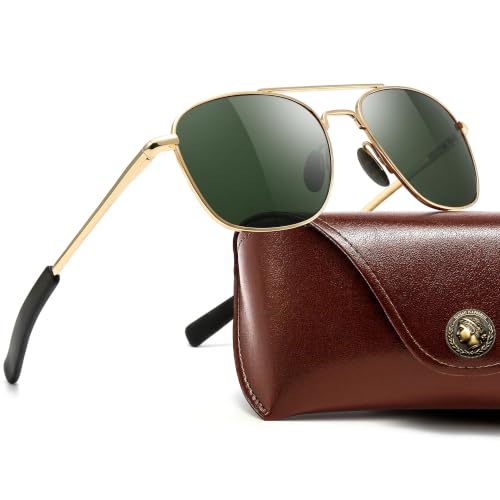 Image of SUNGAIT Real Glass Lens Sunglasses Military Style Pilot Aviator HD Shades with Upgraded Spring Hinge Bayonet Temples