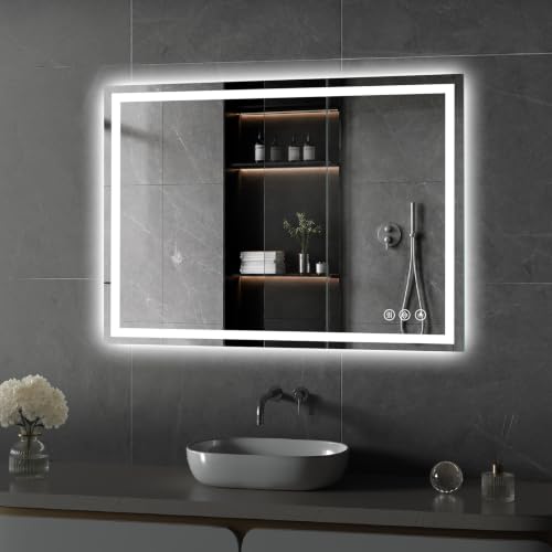 Image of Koonmi 40x28 LED Bathroom Mirror with Light, Anti-Fog, 3 Colors