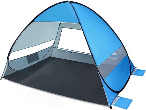 Pop Up Beach Tent for 4 Person Easy Setup and Portable Beach Shade Sun Shelter Canopy with UPF 50+ UV Protection for Family Size