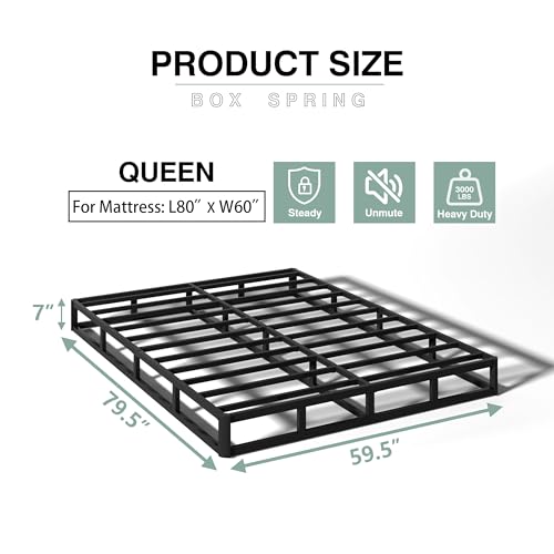 TROZULER 7 Inch Box Spring for Queen Bed, Heavy Duty Metal Mattress Foundation, 3000 lbs Capacity, High Profile, Noise-Free, Easy Assembly with Fabric Cover