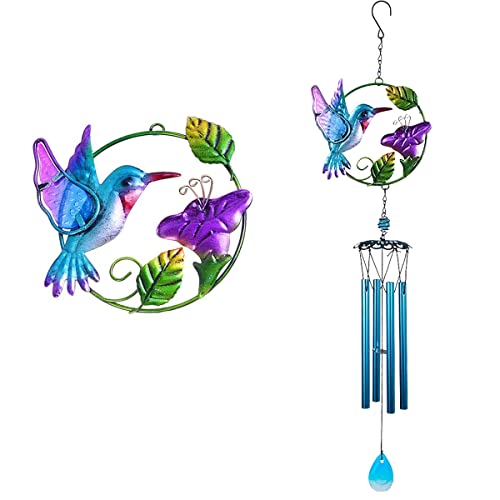 Hummingbird Wind Chimes For Outside 31" H Stained Wind Chimes Gifts For Women Bird Lover Garden, Patio, Yard, Backyard Decor (Humingbird) #TOP9