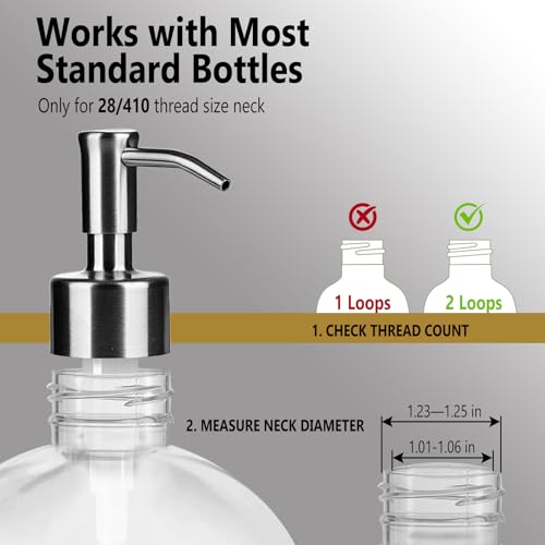 Image of Amoliar Mason Jar Liquid Soap Dispenser Pump, Stainless Steel Replacement Pump for Dish Soap, Lotion, Hand Soap, Cute Farmhouse Decor, Refill Soap Pump, Silver 2 Pack, Extra 1 Set Label, 2 Long Tube