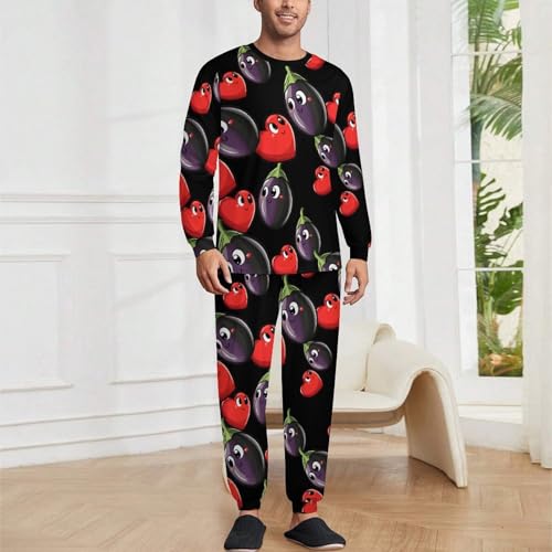 Love Eggplant Gay Mens Pajamas Set Long Sleeve Sleepwear Pjs Set Shirts And Bottoms Sleep Sets Loungwear2