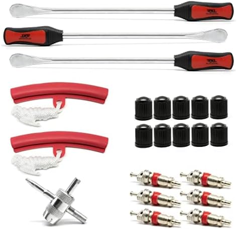 RuggedXL Tire Spoon Kit, Rim Protectors, Valve Tool, Valve Cores (3 Pack), 14.5 Inch Long