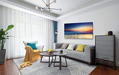 Baisuwallart S05775 Blue Ocean Seascape Canvas Prints Wall Art Sea Beach Pictures Sunset Waves Paintings For Living Room Bedroom Home Decorations Office Modern Framed Ready To Hang Landscape Artwork #TOP1