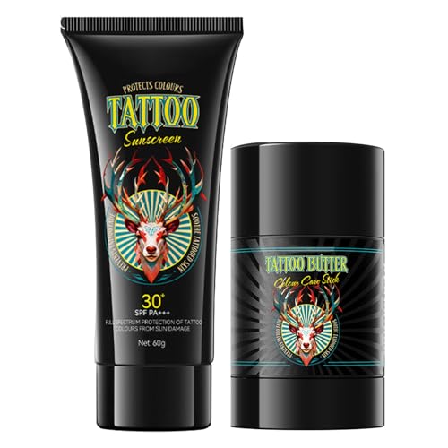 Tattoo Aftercare Butter Balm, Tattoo Sonnencreme LSF 30, Tattoo Creme - Pflegecreme für UVA/UVB Sonnenschutz, Verstärkt Tattoo Farben, Schützt Neue Tattoos