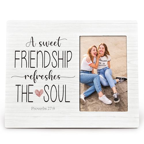 LKETW A Sweet Friendship Refreshes The Soul 4X6 Picture Photo Frames, Friendship Wood Photo Frame, Best Friend Birthday Gifts for Friends, Religious Gifts Picture Frame for Wall Tabletop Display