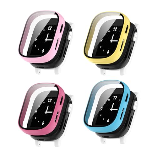 4 Pack Hard PC Case with Tempered Glass Screen Protector Compatible with Xplora X6 Play Kids Smartwatch Bumper Guard Protective Cover Touch Sensitive Film