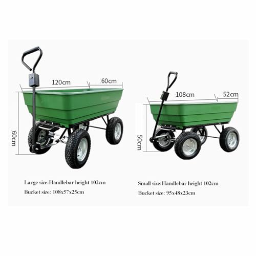 Carretilla de Jardín con 4 Ruedas Neumáticas, Estructura de Acero Resistente, Bandeja de Plástico, Mango Ergonómico para Transportar Herramientas, Plantas y Hojas miniatura 6
