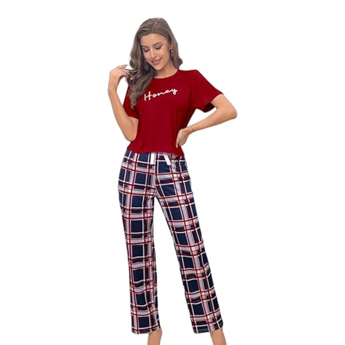 Pyjama pour femme avec pantalon à plaids et haut court à manches courtes