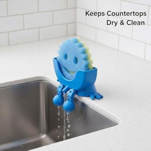 Cute Hanging Sponge Holder with Drainage for Scrub Daddy Holder Keeps Your Sponge Dry & Smiling Auto Draining Organizer 3D Printing Funny Sponge Stand for Kitchen Sink & Bathroom (Black) - 2