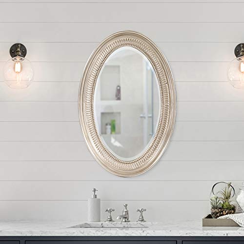 Howard Elliott Ethan Oval Hanging Wall Or Vanity Mirror, 21 X 31 Inch, Brushed Nickel #TOP1