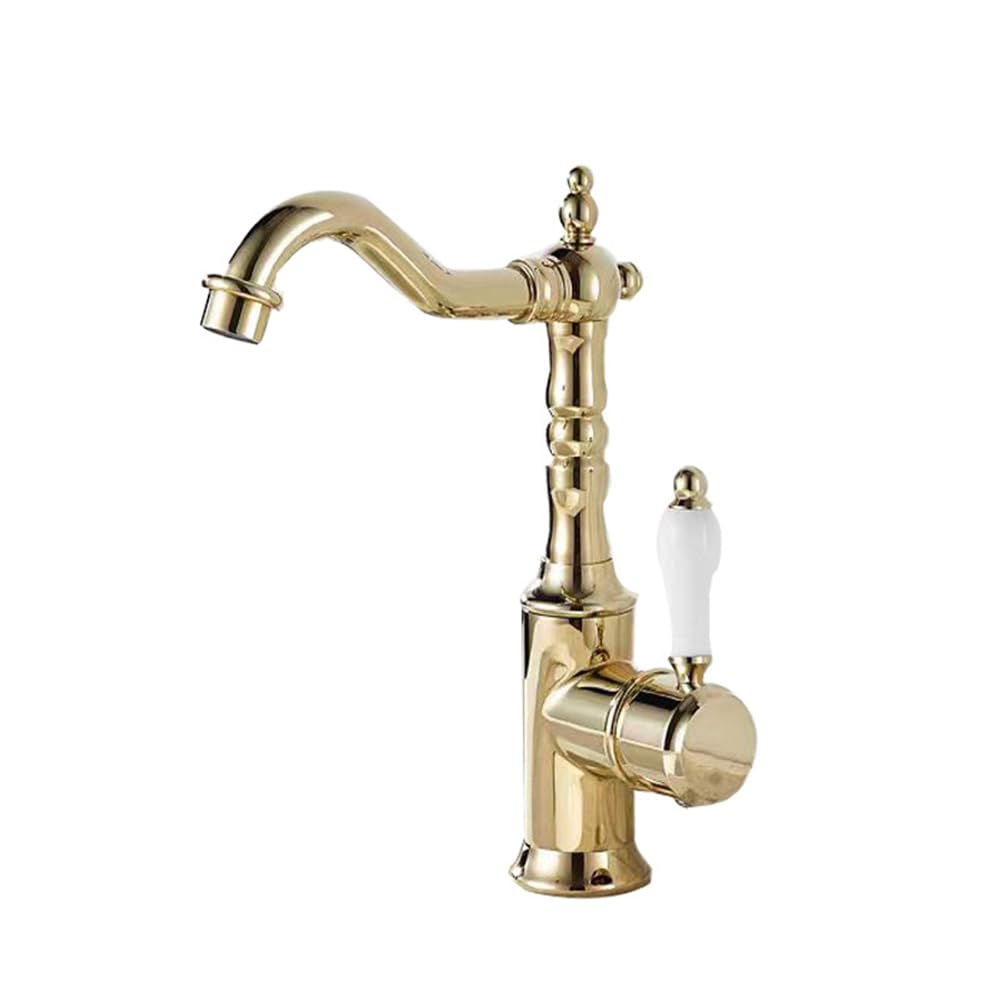 ZBBDFAZD Antique Brass Kitchen Faucet High Arc 360° Swivel Mixer Tap Single Lever Commercial Sink Faucet 1 Hole Elegant Gold Finish for Modern Kitchens