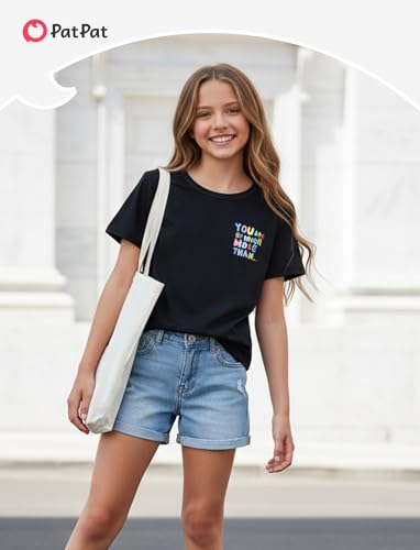 Image of PATPAT Girls Crewneck Short Sleeve Graphic Tees Animal Print Shirts Cute Summer Outfits 5-12 Years