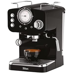 Zilan Espressomaschine mit Milchaufschäumer | Siebträgermaschine | Cappuccinomaschine | Siebträger Kaffeemaschine | 1,25 L Wassertank | 15 bar | Retro Design