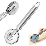 Rueda de corte de repostería de acero inoxidable, cortador de raviolis con patrón con borde dentado estriado para masa, pasta, galletas y corteza de pasteles, cortadores de raviolis versátiles