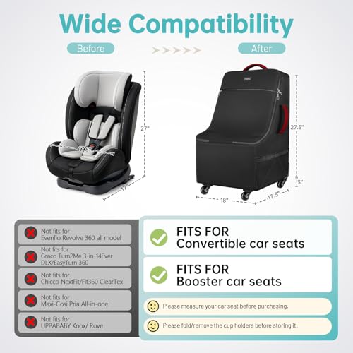 Image of YOREPEK Car Seat Travel Bag with 4 Spinner Wheels & Stable Base | Padded Carseat Bags for Air Travel with Shoulder Straps, Car Seat Carrier for Airport with Extra Pocket for Baby Essentials