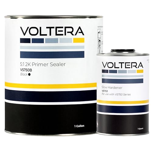 VOLTERA 5:1 2K Automotive Primer Sealer Set Up, 1 Gallon Sealer & 1 Quart Hardener, Multiple Colors & Speeds (Black, Slow Hardener)