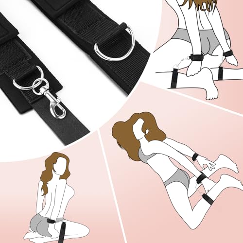 veissile SMグッズ 拘束具 M字開脚 首輪 手枷 足枷 腿枷 アダルトグッズ 男女兼用 調節可能 束縛具 カップルのおもちゃ (手枷+足枷セット) - 画像3