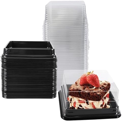 Hewnda Cake Box - 50 sets 4 Inch X 2-1/8 Inch Clear Plastic Mini Cake Box - Feast Cupcake Box - Muffin Box Biscuit Box Flat Top Box Bakery Cake Shop Sale Use Cover