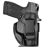 Premium IWB Leather Holster for Smith & Wesson M&P Shield 9mm/.40, M&P Shield M2.0, M&P Shield Plus, Optic-Ready Concealed Carry Holster, Steel Clip Fits 1.75' Belt, Inside Waistband, Black, Right