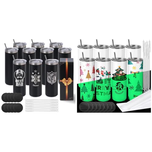 Joyclub Bundle of Tumblers Bulk Laser Engraving Tumbler Blanks 10 Pack 20 oz and 8 Pack 20 oz Sublimation Tumblers Glow in the Dark