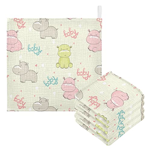 Image of vvfelixl Baby Washcloths Cotton Cute Hippo Baby Muslin Washcloths Soft Baby Face Towel for Newborn Infants Baby Wipes, 11.8 X 11.8 Inch, 3 Pack Beige