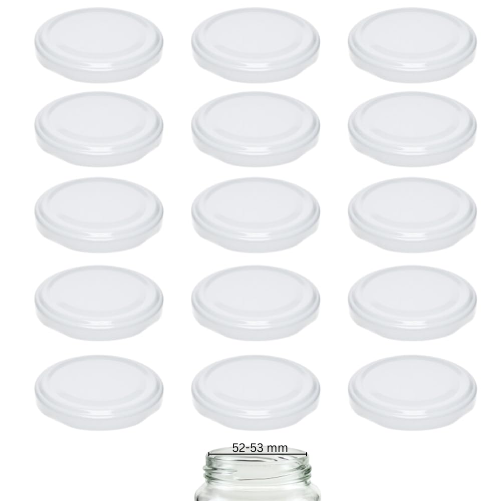 Lot De 15 Couvercles TO 63 Pour Pots à Confiture - Blancs, Stérilisables, Ø Ouverture 52-53 Mm, 6,6 Cm