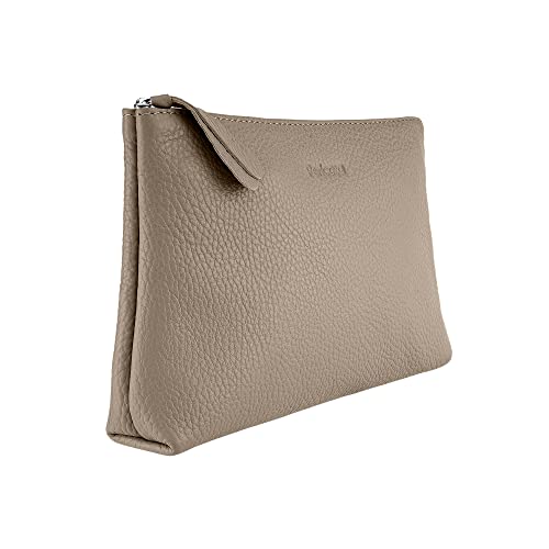 Preisvergleich Produktbild Pericosa Schminktasche Cleo aus Leder, Multifunktionelle Kosmetiktasche aus Premium Echtleder, Geeignet für Reisen und Urlaub, Klein & Leicht zu Transportieren, Perfekt für Damen, Taupe