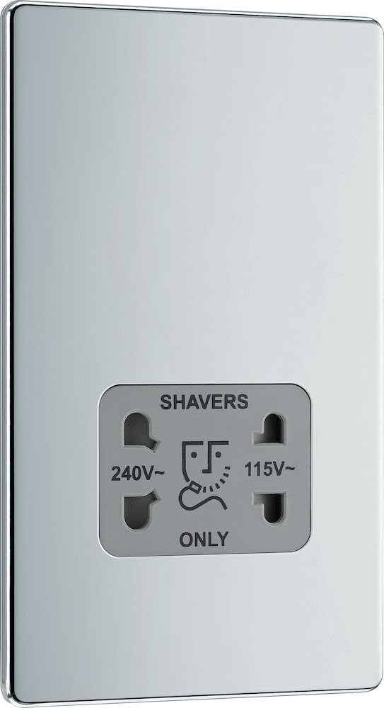 BG Nexus Screwless Shaver Socket Dual Voltage 115/240V Polished Chrome - FPC20G