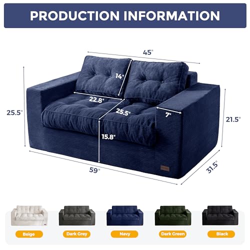 MAXYOYO Bean Bag Chair for Adults, Upholstered Floor Sofa with Armrests, Loveseat Boneless Couch with Tufted Cushion & Backrest, Sofa in A Box, Large Bean Bag Couch for Bedroom Living Room, Navy