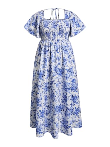 Image of Floerns Women's Plus Size Floral Square Neck Flounce Short Sleeve A Line Maxi Dress