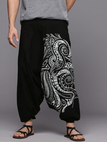 Image of The Veshti Company Printed Harem Pants for Men's Cotton Hippie Style Baggy Boho Yoga Pajama Pant with Pocket